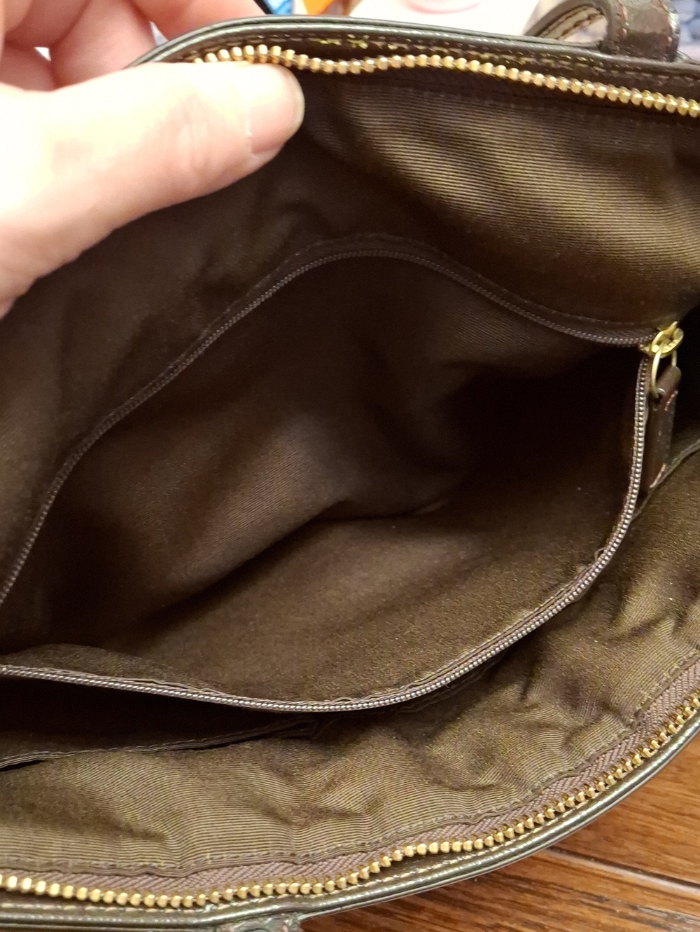 2013 Jan Coach signature-pattern canvas tote dark brown Accents Prelove Like New - Picture 13 of 16
